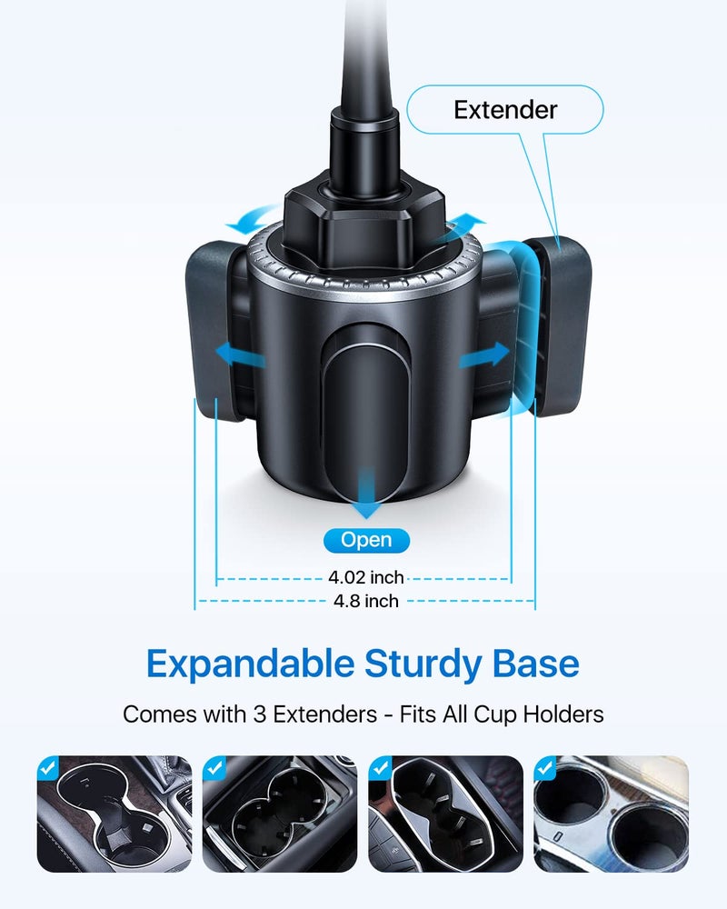 andobil Military-Grade Cup Phone Holder for Car/Truck, [2026 Enhanced] 13" 360Â° Adjustable Gooseneck w/Anti-Shake Car Mount, Universal Car Phone Holder for iPhone/Samsung/Pixel All 4.0-7.0" Devices - Image 2